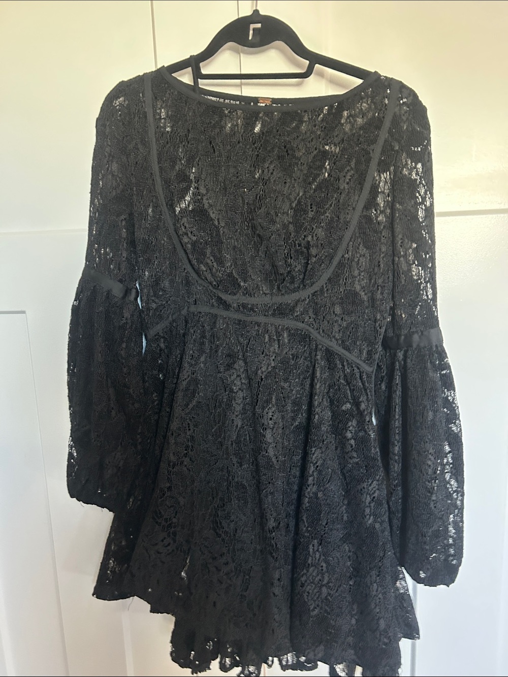 Free People Black Lace Sheer Top